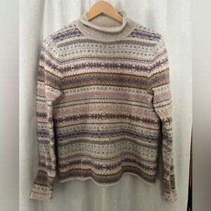 L.L.Bean Cream Fair Isle Stripe Knit Sweater